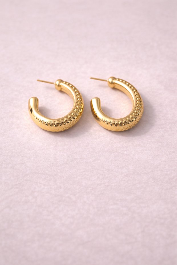 Shiny Textured Hoop Earrings – Timeless Style (Gold Color)