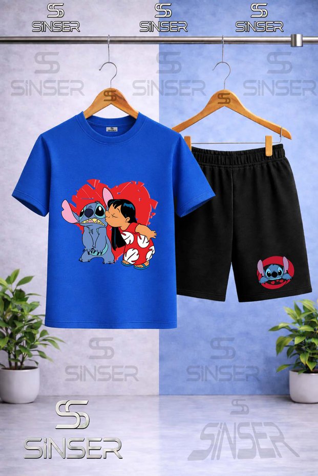 Children's Stic Girls Heart-Printed Crew Neck T-Shirt - Shorts Set