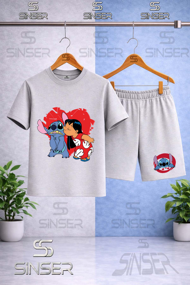 Children's Stic Girls Heart-Printed Crew Neck T-Shirt - Shorts Set
