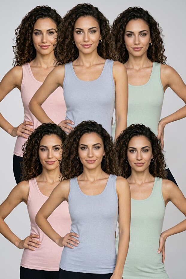 طقم ملابس داخلية نسائية مكون من 6 قطع من القطن بياقة على شكل حرف U وحزام سميك - طقم ملابس داخلية يومية كبيرة الحجم ومرنة ومضادة للعرق