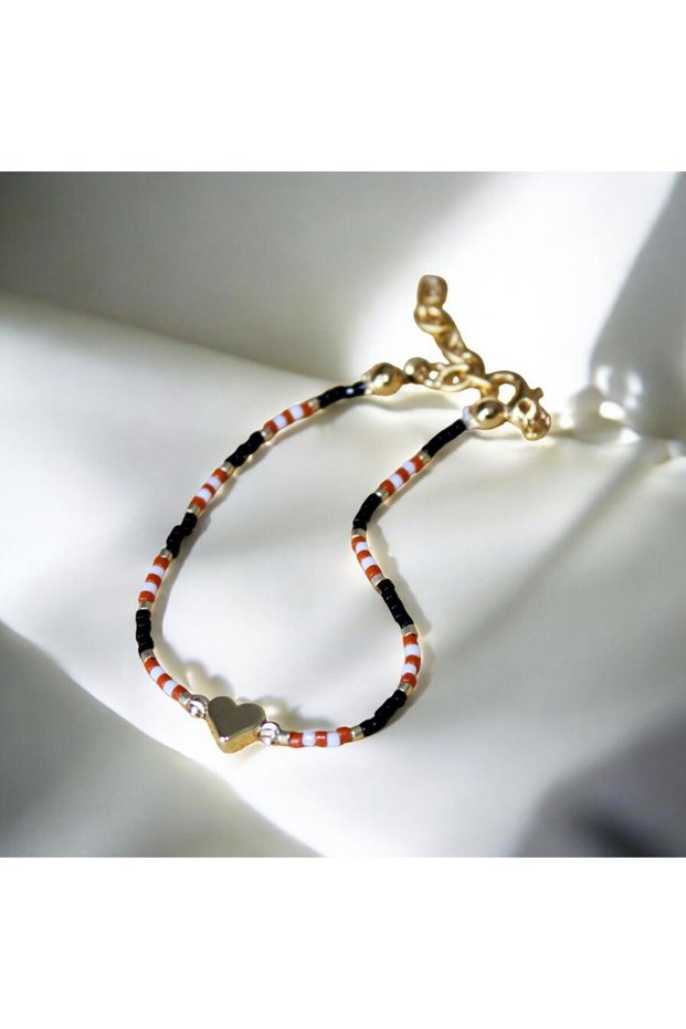 Orange Miyuki Bead Heart Adjustable Women's Bracelet Summer Jewelry