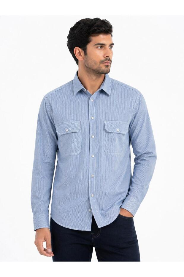 Men’s Striped Casual Shirt – Polyester Fabric – Soft & Lightweight