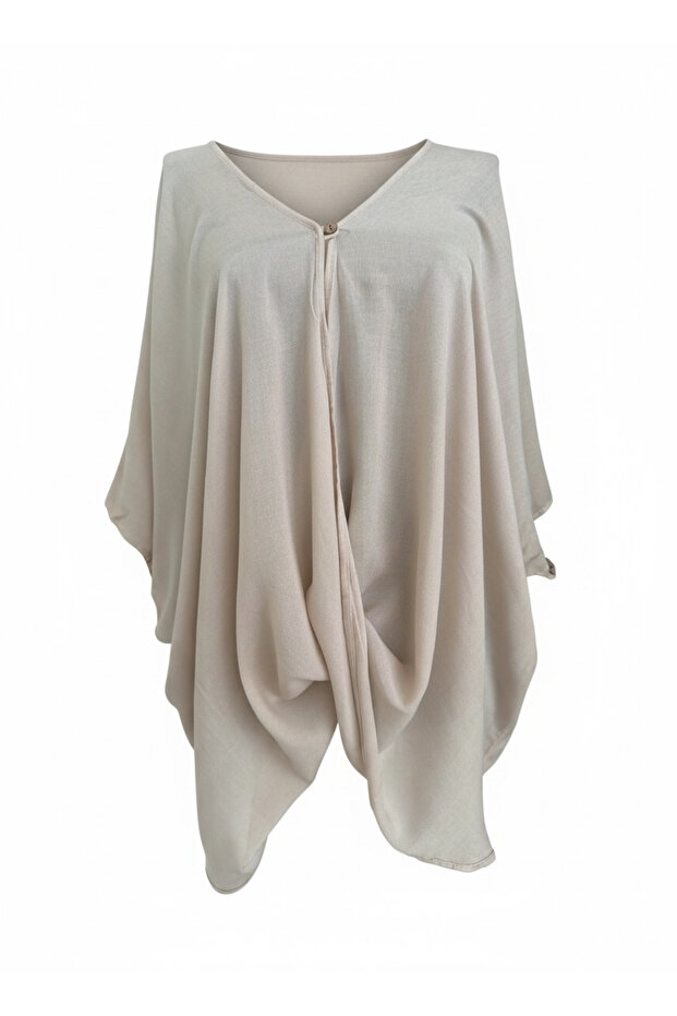 100% Viscosa Single Button Detail Bluz