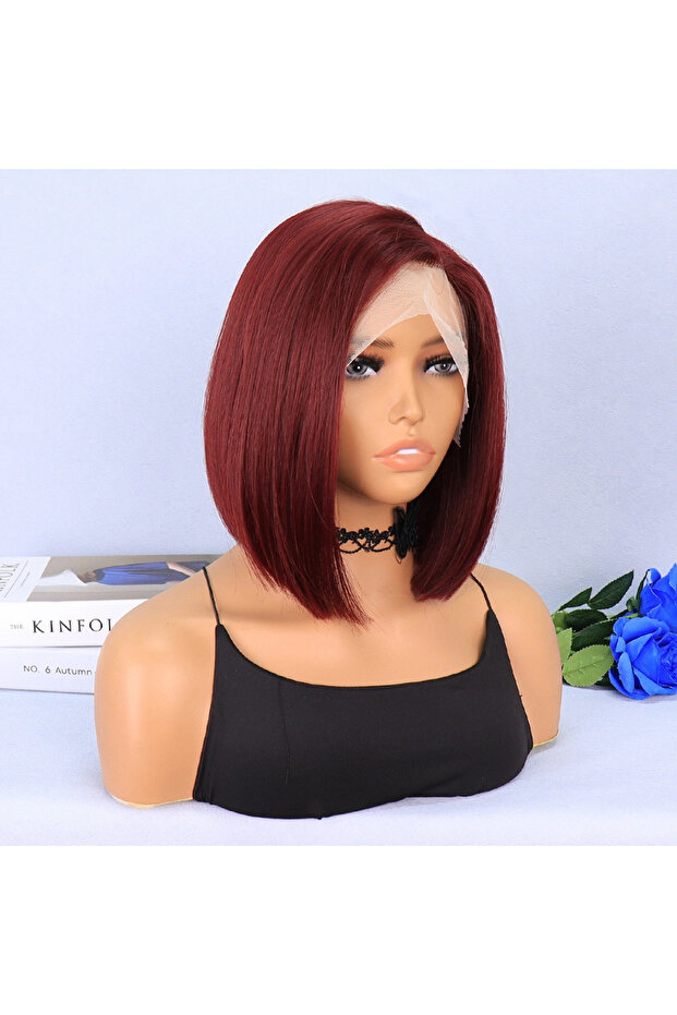 Red Short Side Tulle Wig