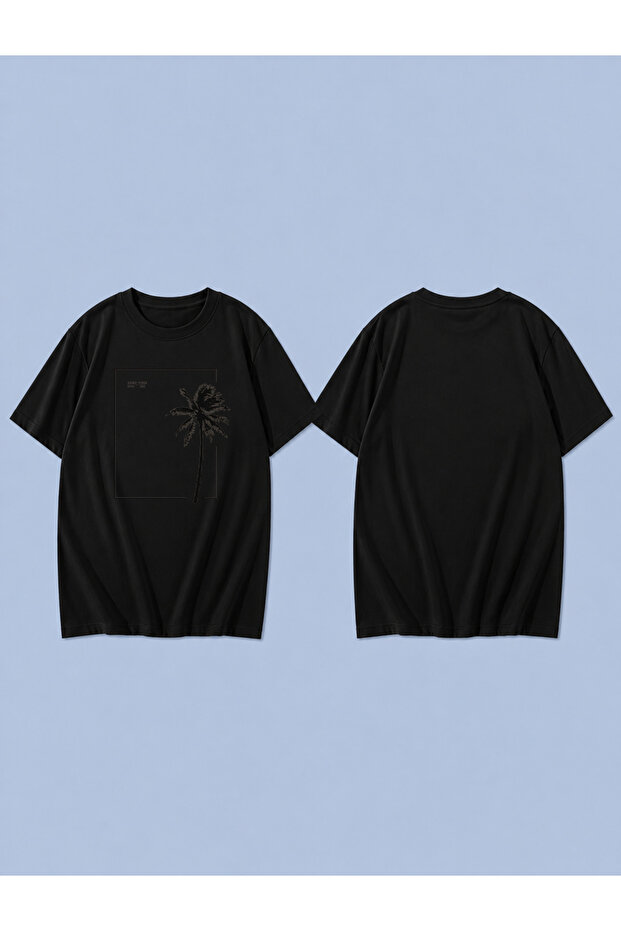 Good Vibes Palm Printed 100% Cotton Oversize Unisex T-Shirt Relaxed Fit T-Shirt