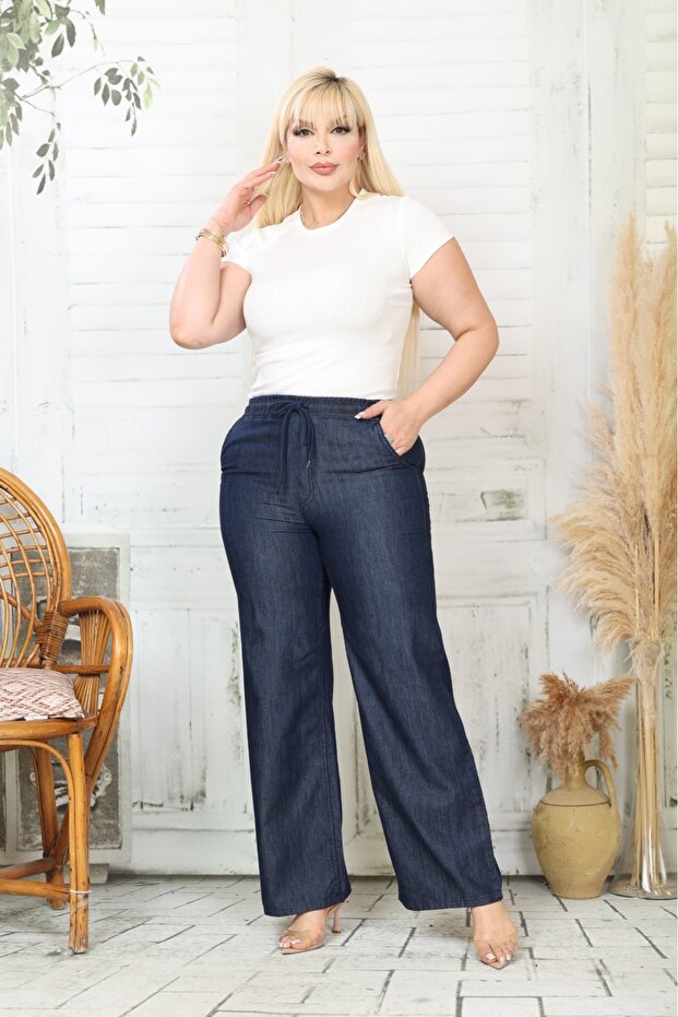 Wide Leg Elastic Waist Summer Plus Size Tencel Jeans