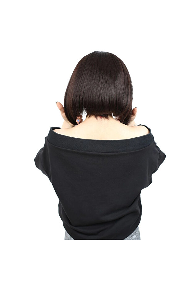 Straight Short Fiber Sen Wig Without Bangs / Dark Brown