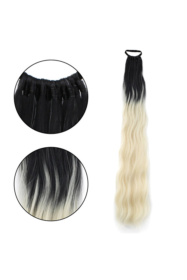Rubber Buckle Ponytail Water Wave / Black / Platinum Ombre