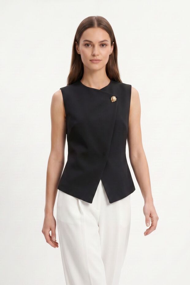 Black Accessory Detailed Vest 8371A