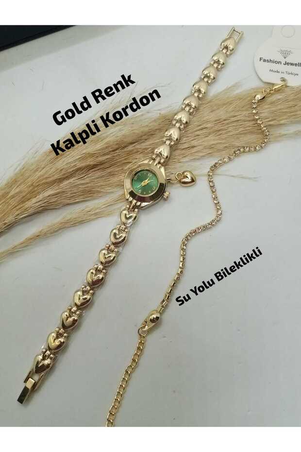 Luxury Women's Wristwatch, Charmli, Gold Color Case - Green Dial - with Waterway Bracelet