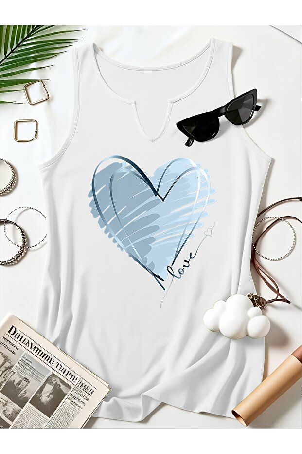 Women's Printed Half V-Neck Sleeveless Regular Fit Casual T-Shirt