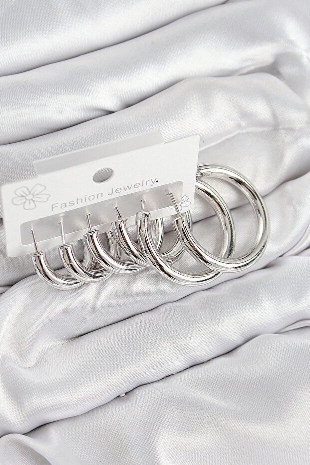Brass Ring Model Silver Color Women's Set Earrings