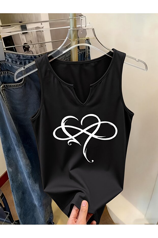 Women's Printed Half V-Neck Sleeveless Regular Fit Casual T-Shirt