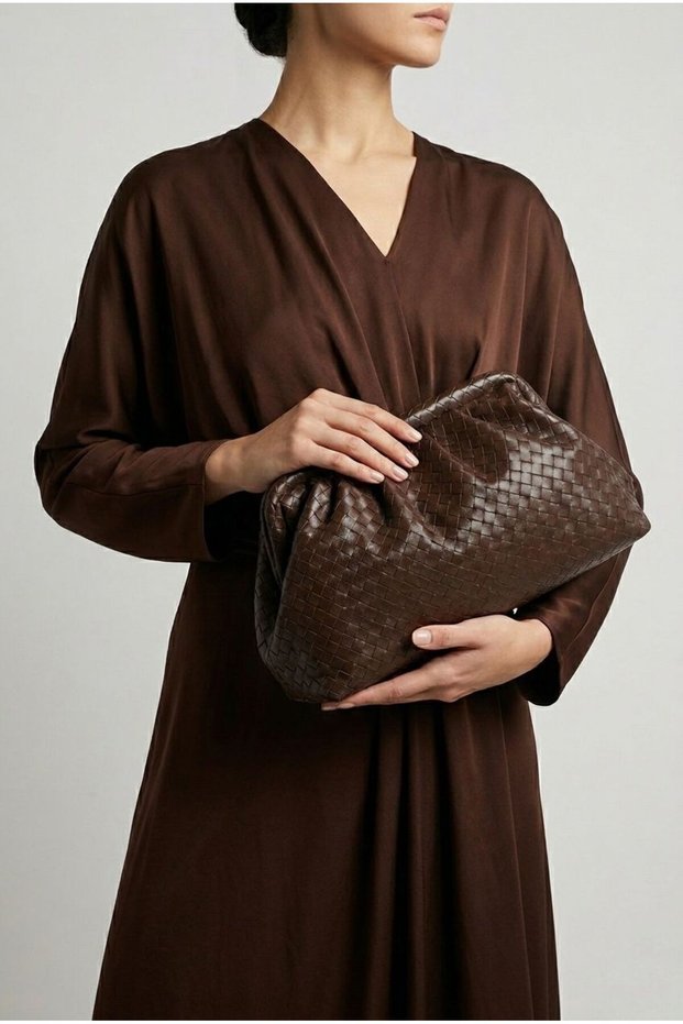 Diana Knitted Detailed Hand and Shoulder Bag with Magnet Closure, Brown