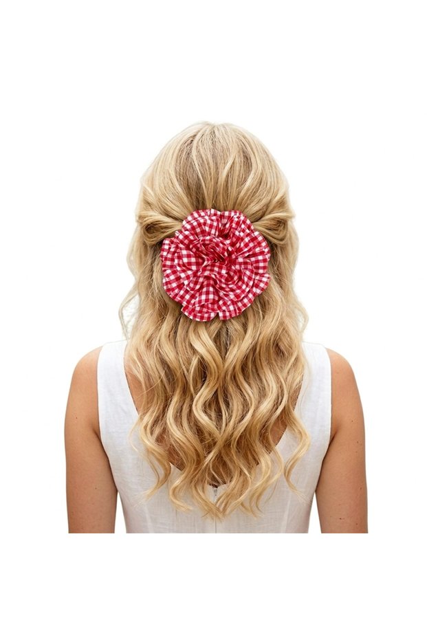 Red and White Gingham Large Rose Clip Buckle