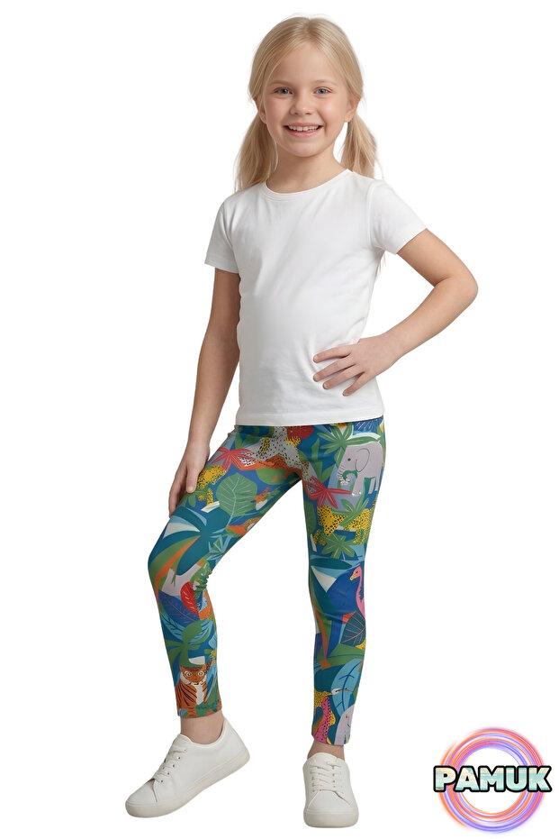 Patterned Kids' Leggings - Tropical Patterned Soft, Stretchy, Comfortable Cotton Sweat-Wicking Girls' Leggings