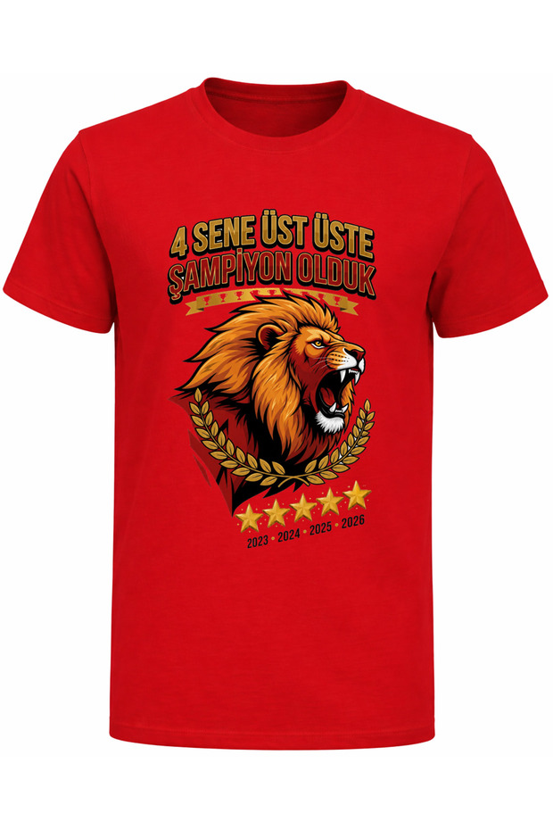 Short-Sleeved Roaring Lion 4 Years Printed Cotton Champion 2025-2026 Printed Children's T-Shirt