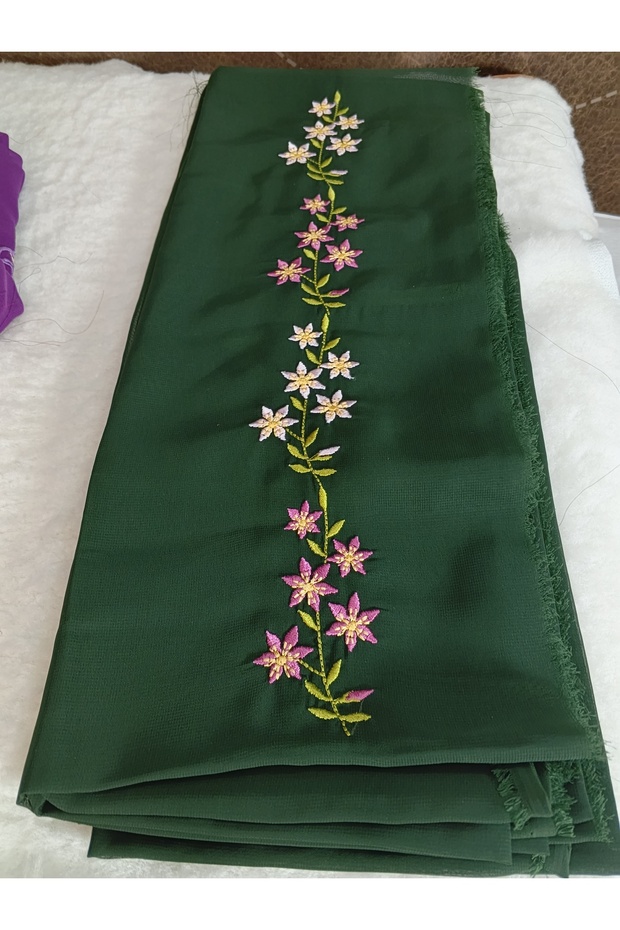 Elegant Flower Pattern Embroidered Crepe Fabric Prayer Cover, Dowry Mevlit Headscarf Without Needlework