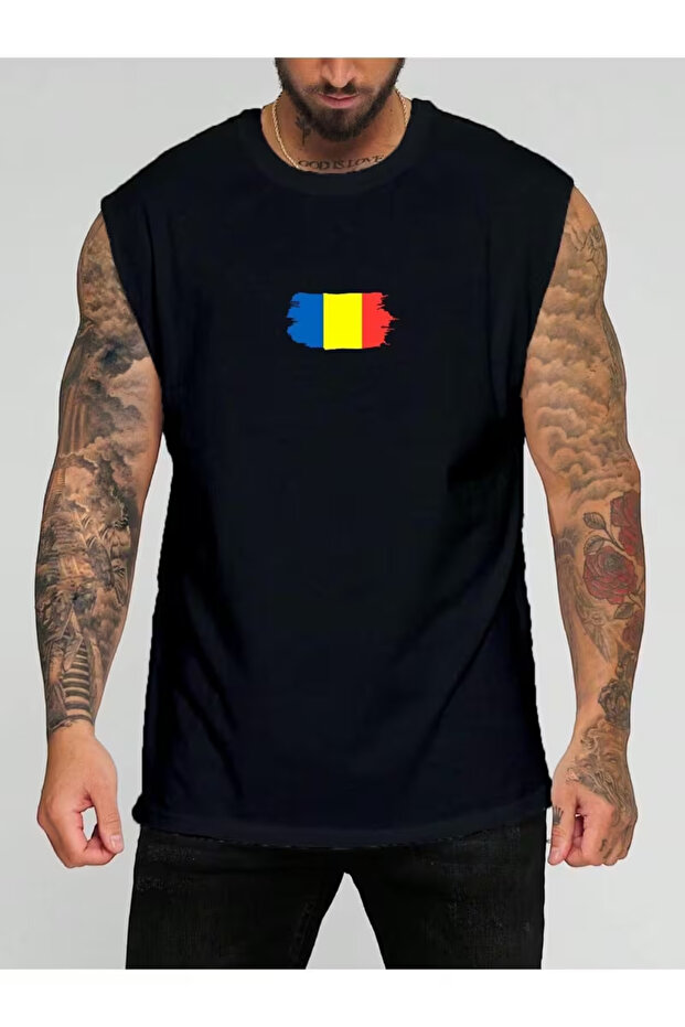 Romania Flag Printed Sleeveless T-Shirt