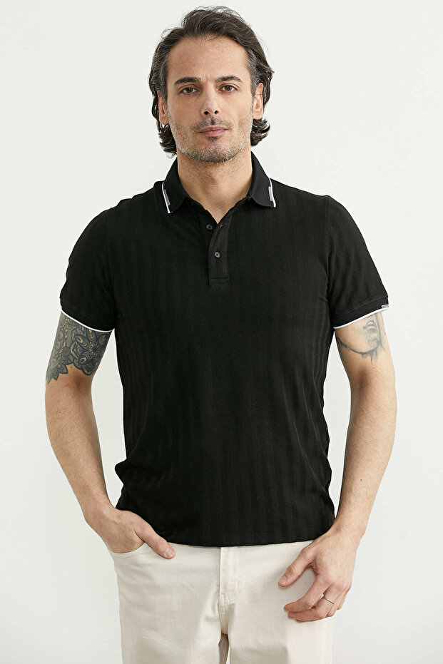 Regular Fit Polo Neck T-Shirt - Black