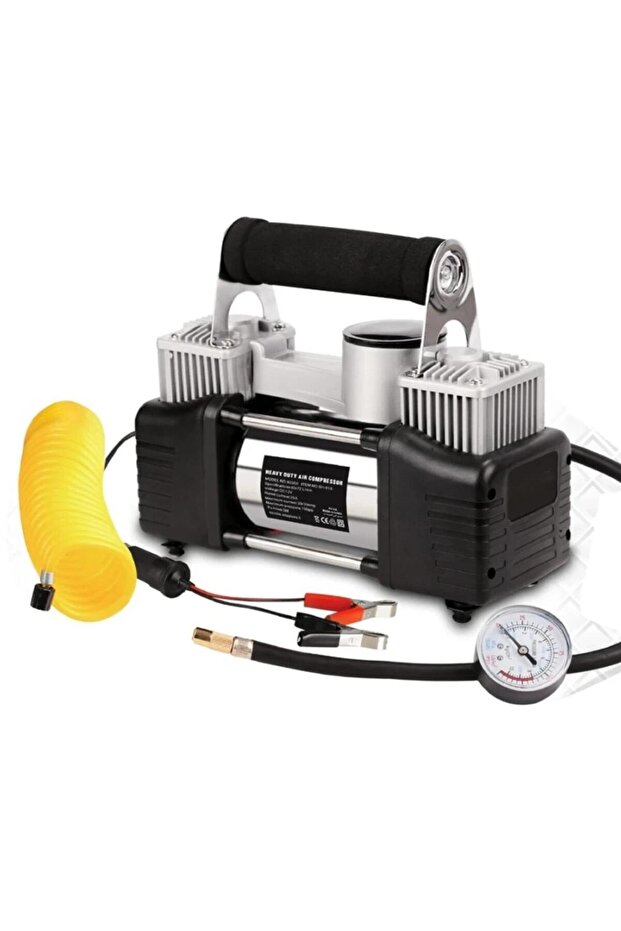 Heavy Duty Double Cylinder Portable Air Compressor - 12V High Pressure Tire Inflator Pump