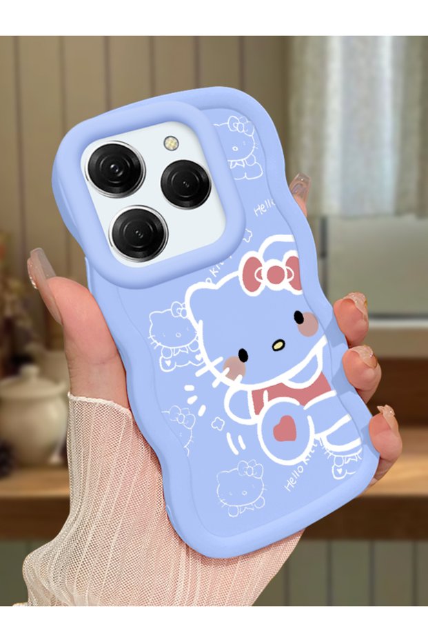 Tecno Spark 20 Pro Compatible Shockproof Simple Blue Silicone Phone Case Hello Kitty Pattern