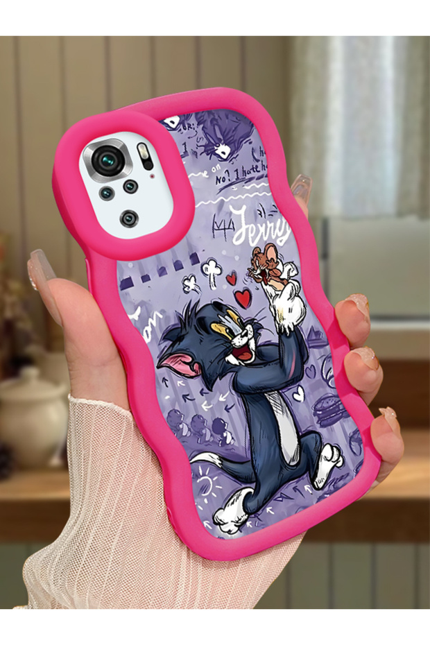 Poco M5S Compatible Shockproof Simple Red Silicone Phone Case Tom and Jerry Pattern