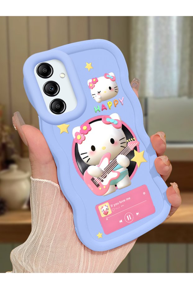Samsung Galaxy A14 Compatible Shockproof Simple Blue Silicone Phone Case Hello Kitty Pattern