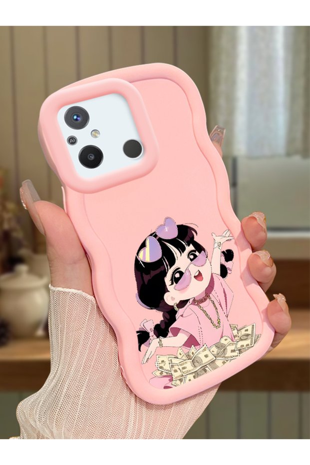 Redmi 11A Compatible Shockproof Simple Pink Silicone Phone Case Cute Girl Pattern