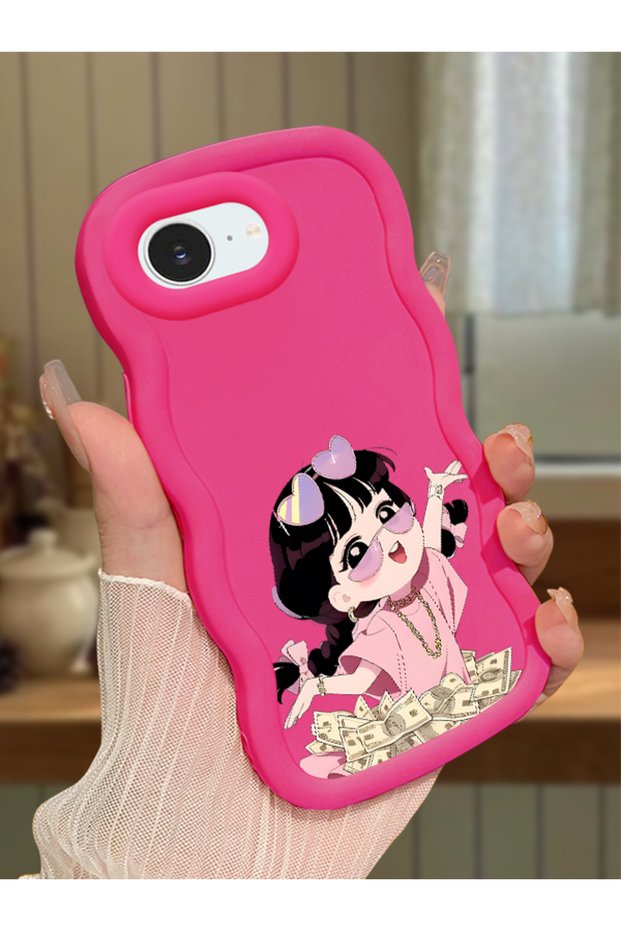 iPhone 16E Compatible Shockproof Simple Red Silicone Phone Case Cute Girl Pattern