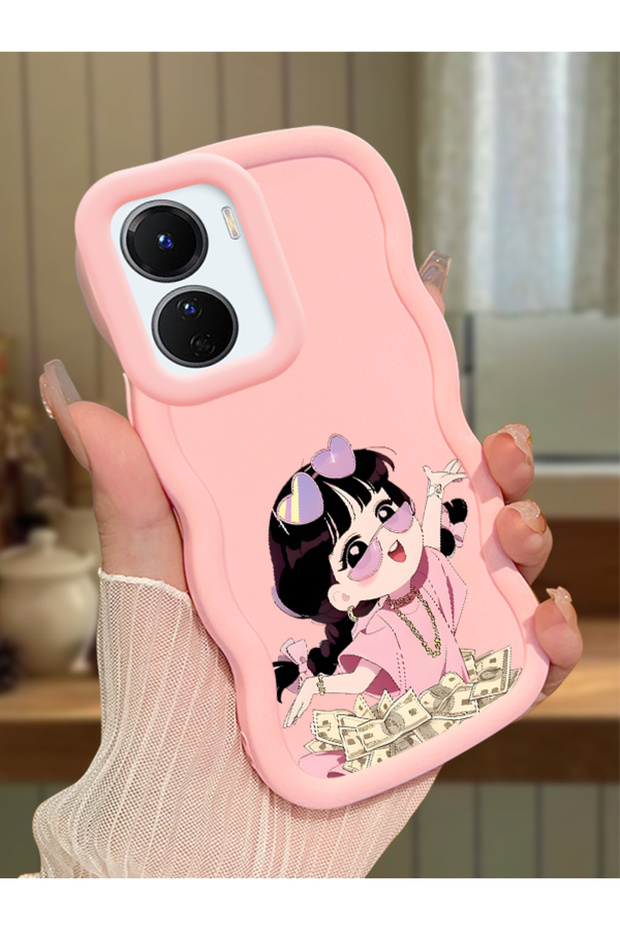 For Vivo Y16 Compatible Shockproof Simple Pink Silicone Phone Case Cute Girl Pattern