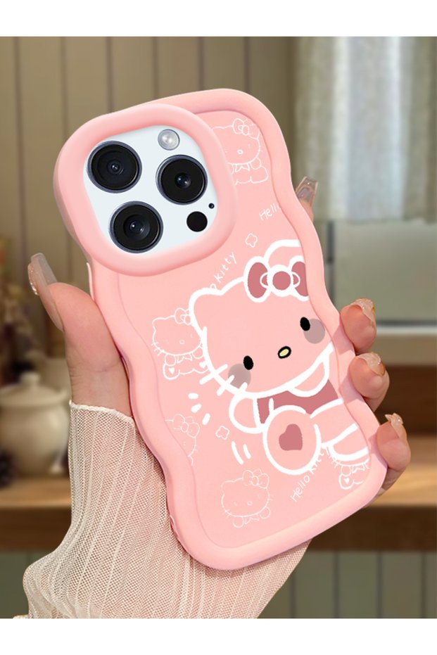 iPhone 12 Pro Compatible Shockproof Simple Pink Silicone Phone Case Hello Kitty Pattern