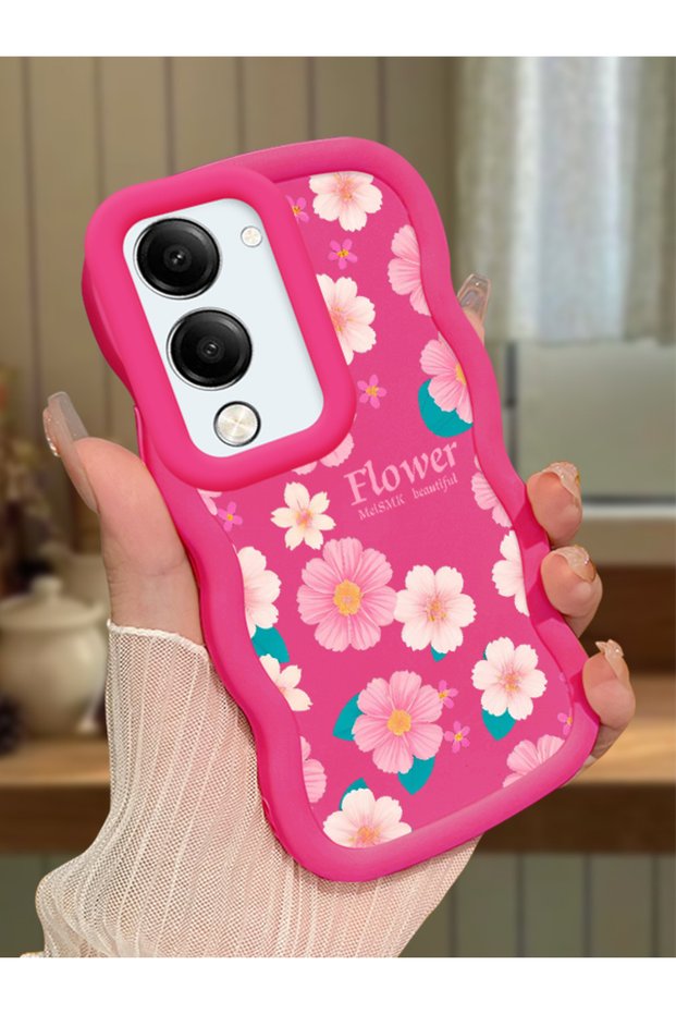 Vivo Y29S Compatible Shockproof Simple Red Silicone Phone Case Cover Flowers Pattern