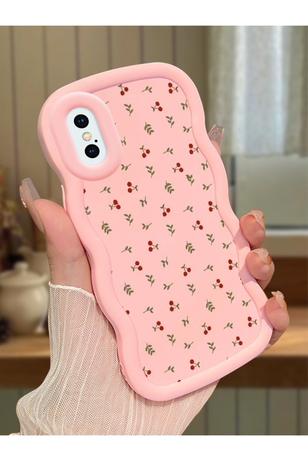 iPhone X Compatible Shockproof Simple Pink Silicone Phone Case Flowers Pattern