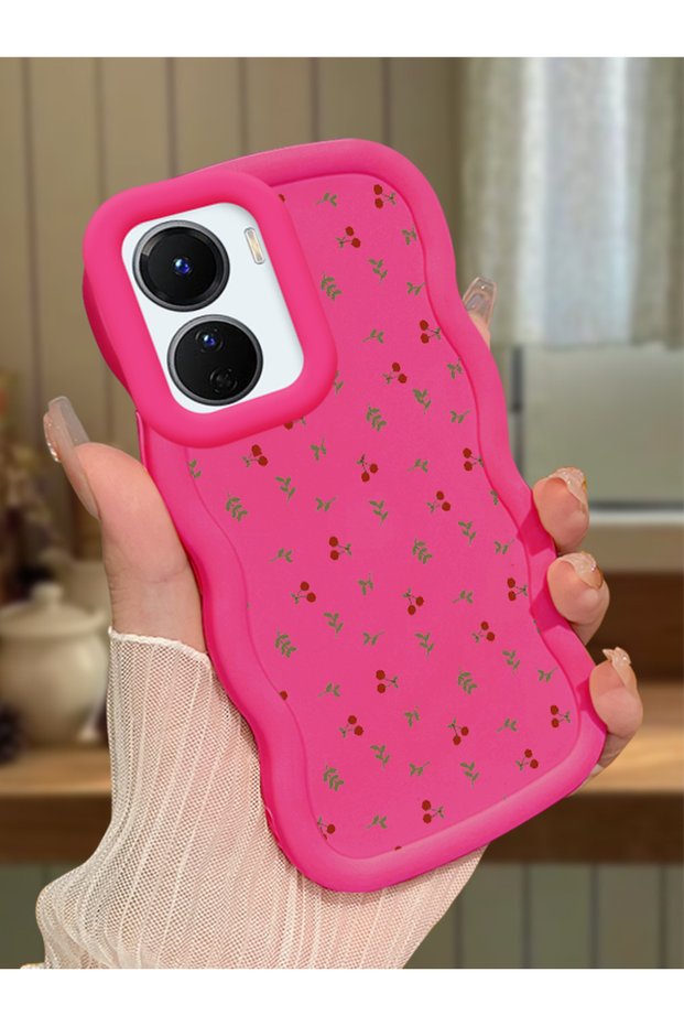 Vivo Y16 Compatible Shockproof Simple Red Silicone Phone Case Cover Flower Pattern