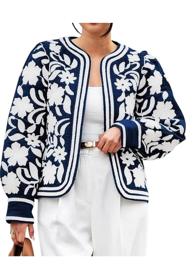 Cotton Linen Full-Sleeve Embroidered Long-Sleeve Jacket