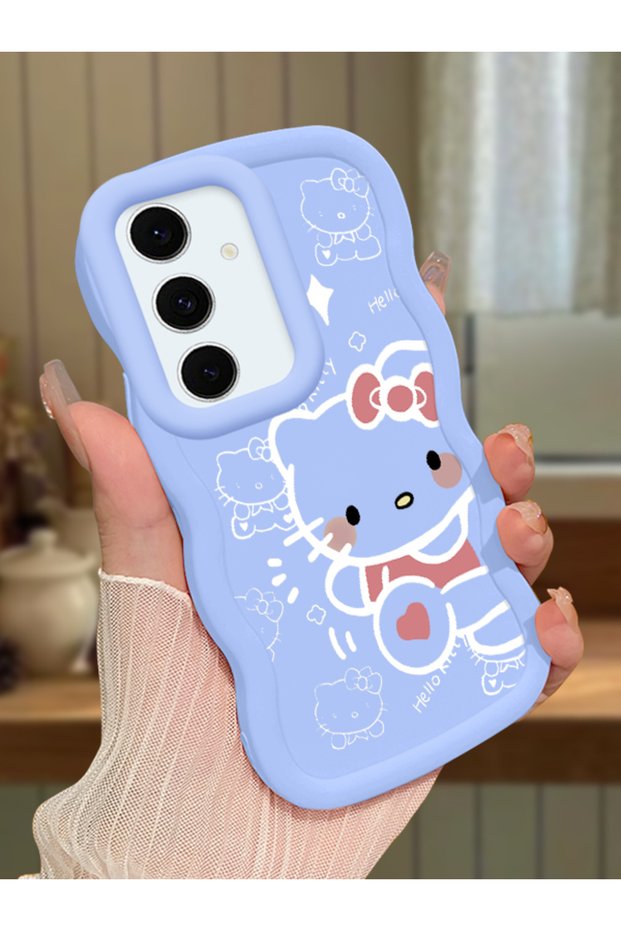 Samsung Galaxy S24 Fe Compatible Shockproof Simple Blue Silicone Phone Case Hello Kitty Pattern