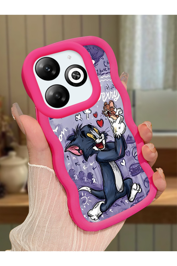 Infinix Smart 8 Compatible Shockproof Simple Red Silicone Phone Case Tom and Jerry Pattern