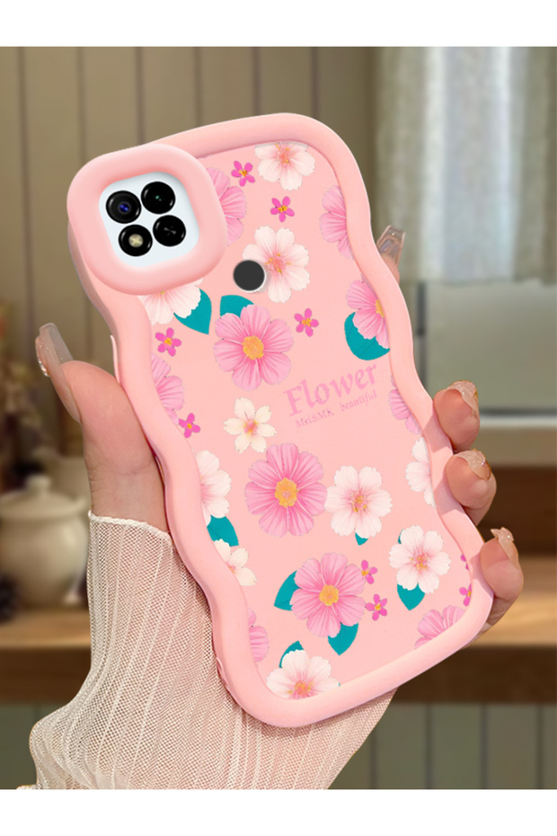 Poco C31 Compatible Shockproof Simple Pink Silicone Phone Case Cover Flower Pattern