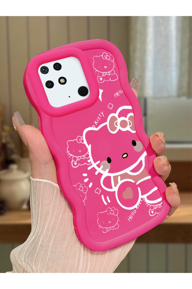 حافظة هاتف من السيليكون الأحمر البسيط المقاوم للصدمات متوافقة مع Redmi 10C بنمط هالو كيتي