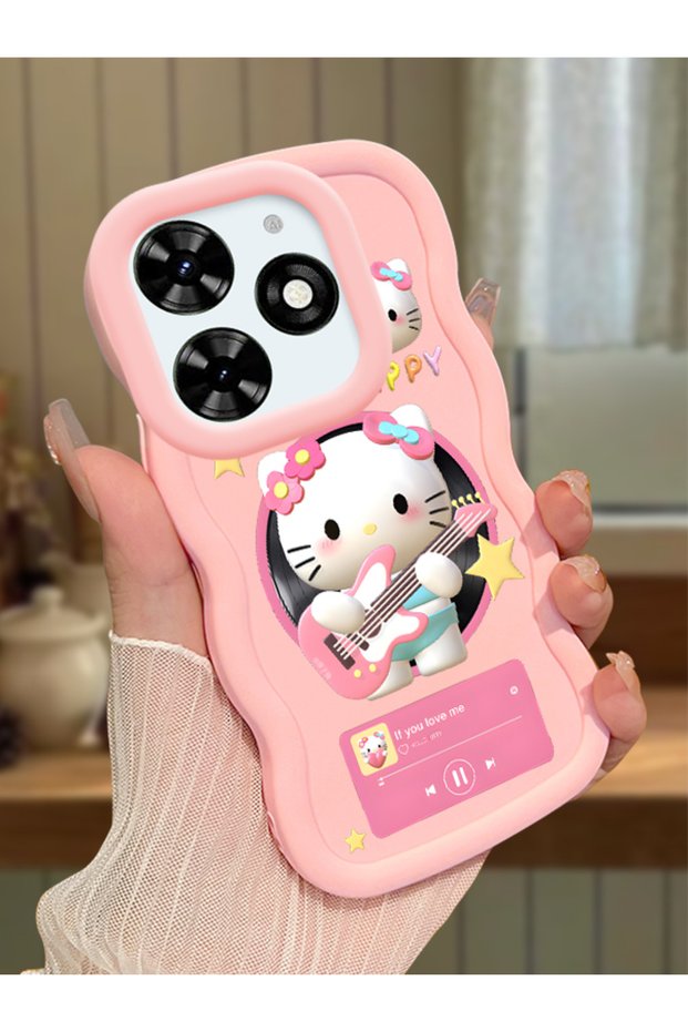 Tecno Spark 20C Compatible Shockproof Simple Pink Silicone Phone Case Hello Kitty Pattern