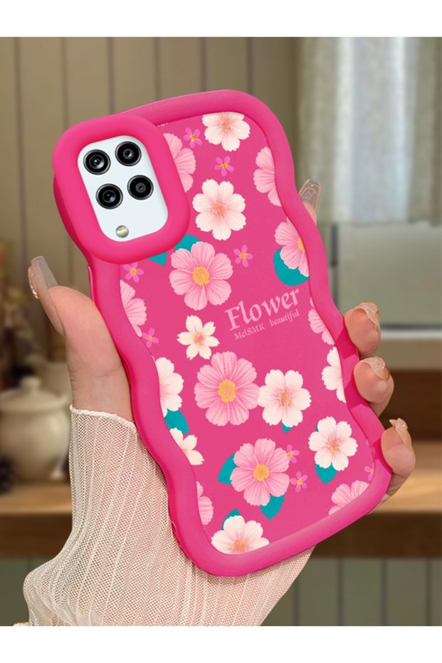 Samsung Galaxy M12 Compatible Shockproof Simple Red Silicone Phone Case Cover Flower Pattern