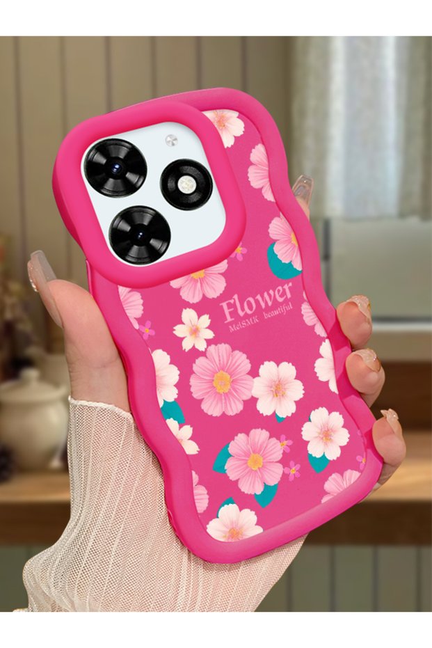 Tecno Spark 20 Compatible Shockproof Simple Red Silicone Phone Case Cover Flowers Pattern