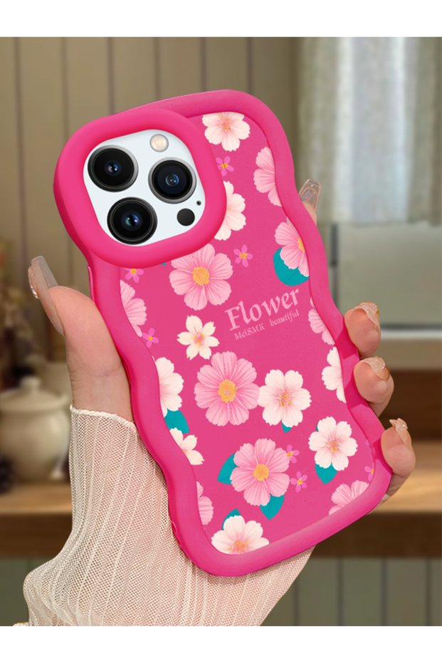 حافظة هاتف من السيليكون الأحمر البسيط المقاوم للصدمات متوافقة مع هاتف iPhone 13 Pro Max بنمط زهرة