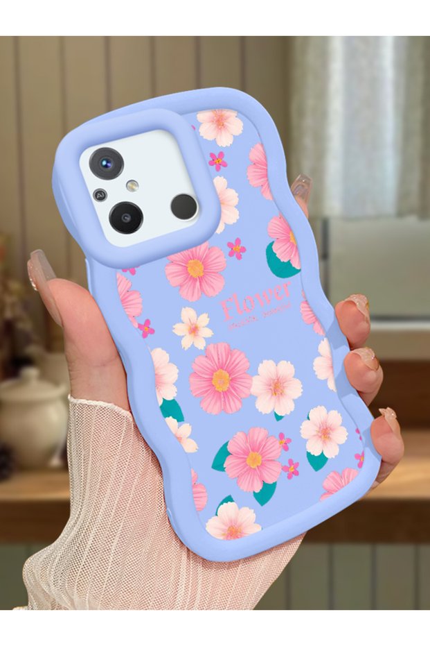 Redmi 11A Compatible Shockproof Simple Blue Silicone Phone Case Cover Flower Pattern