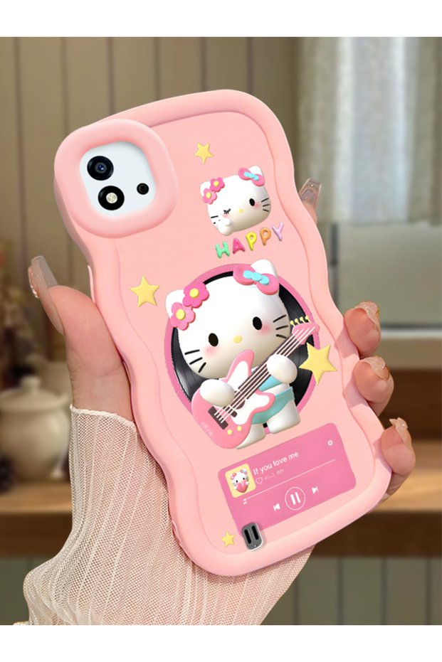 Realme C20 Compatible Shockproof Simple Pink Silicone Phone Case Hello Kitty Pattern