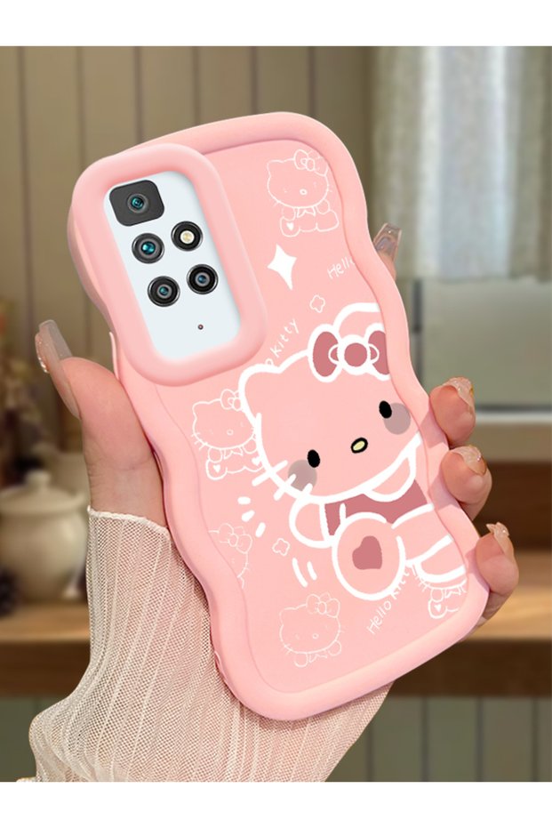Redmi 10 2022 Compatible Shockproof Simple Pink Silicone Phone Case Hello Kitty Pattern
