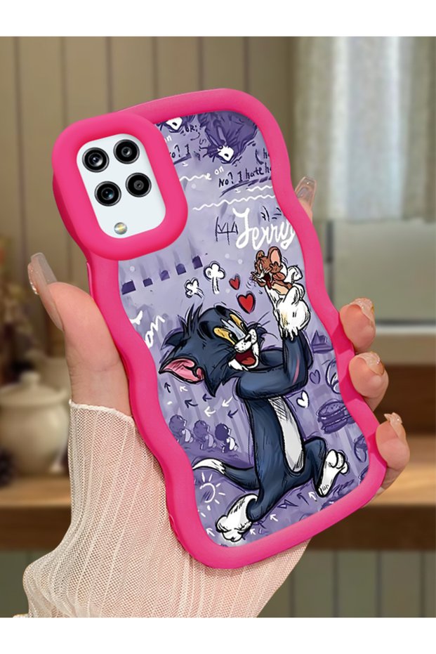 Samsung Galaxy M12 Compatible Shockproof Simple Red Silicone Phone Case Tom and Jerry Pattern
