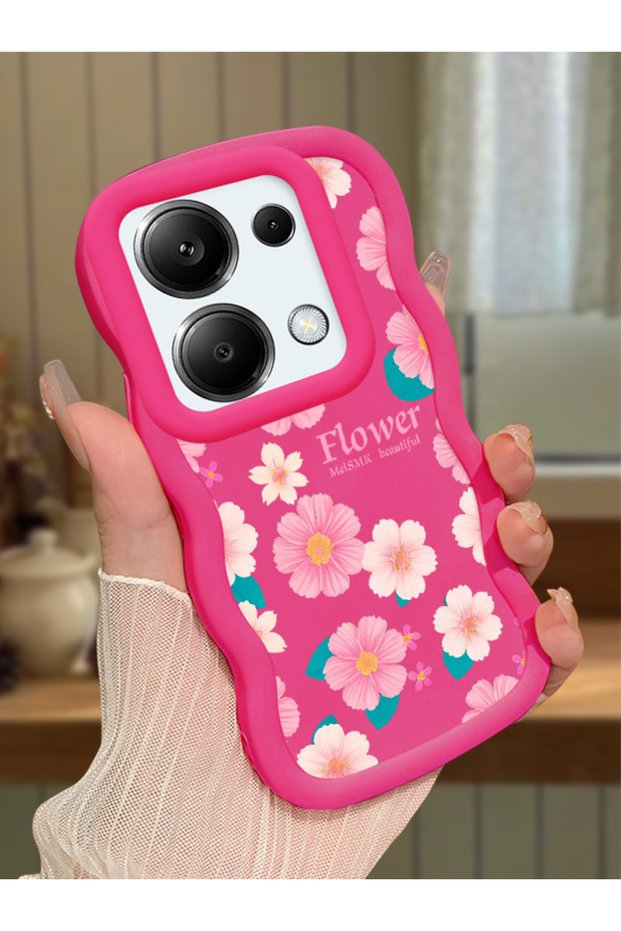 Poco M6 Pro 4g Compatible Shockproof Simple Red Silicone Phone Case Cover Flower Pattern