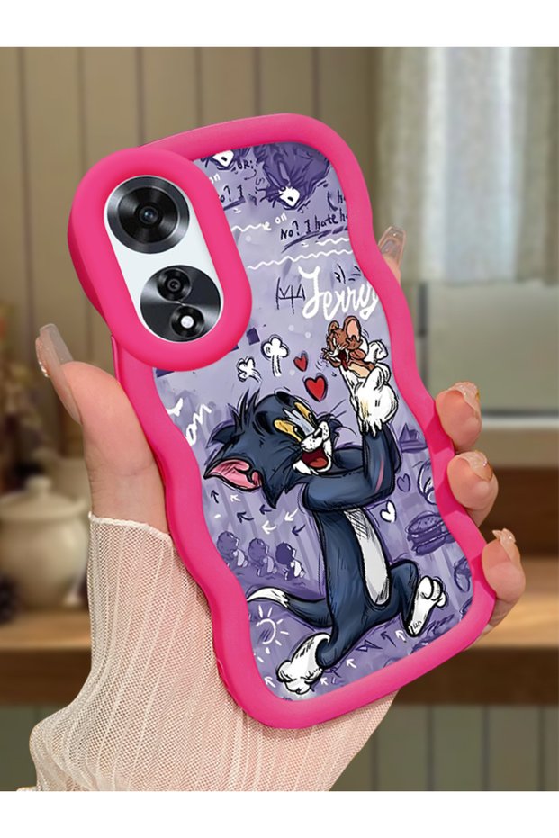 Oppo A60 Compatible Shockproof Simple Red Silicone Phone Case Tom and Jerry Pattern